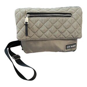 Steve Madden Quilted Crossbody Bag Taupe Nylon Flap Purse Adjustable Strap